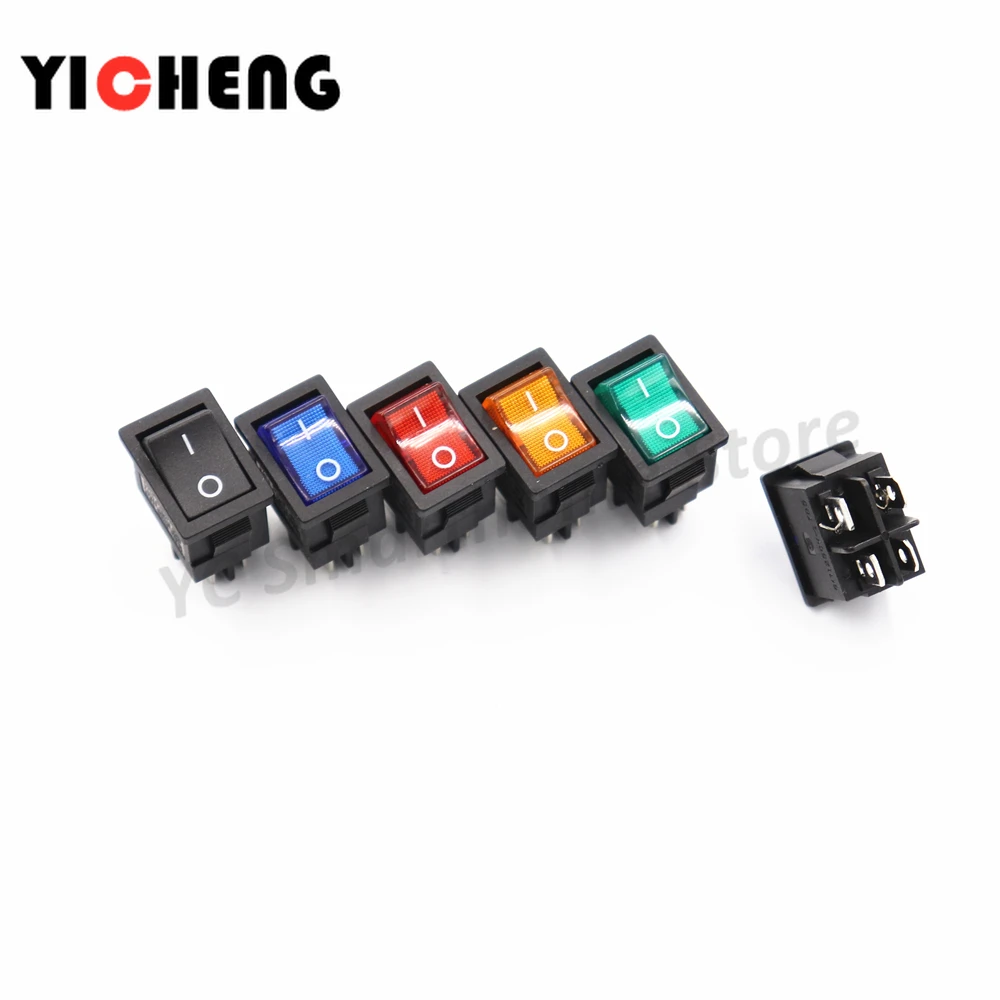 5Pcs  boat switch KCD1-104 4 feet 2 files with lights Rocker power switch  15 * 21MM 4pin With light