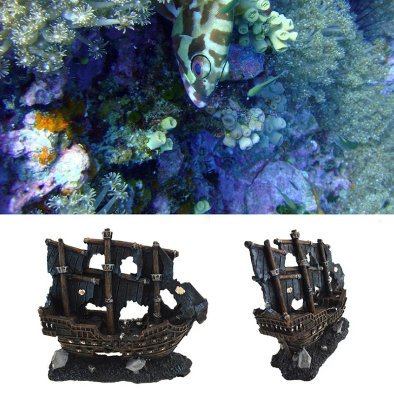 Resin Pirate Ship Decoration Aquarium Beautification Fish Tank Decoration Shipwreck Decoration Ship Landscape Crafts