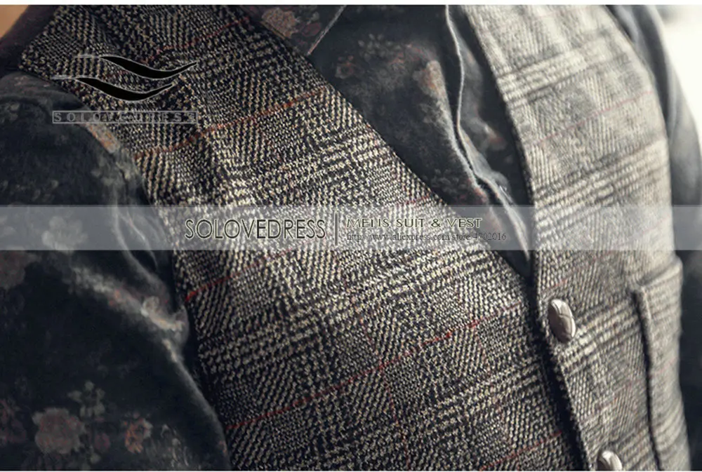 Gümüş yeni ekose takım elbise yelek erkekler için yün tüvit rahat Slim Fit yelek resmi iş yelek Groomsmen için düğün