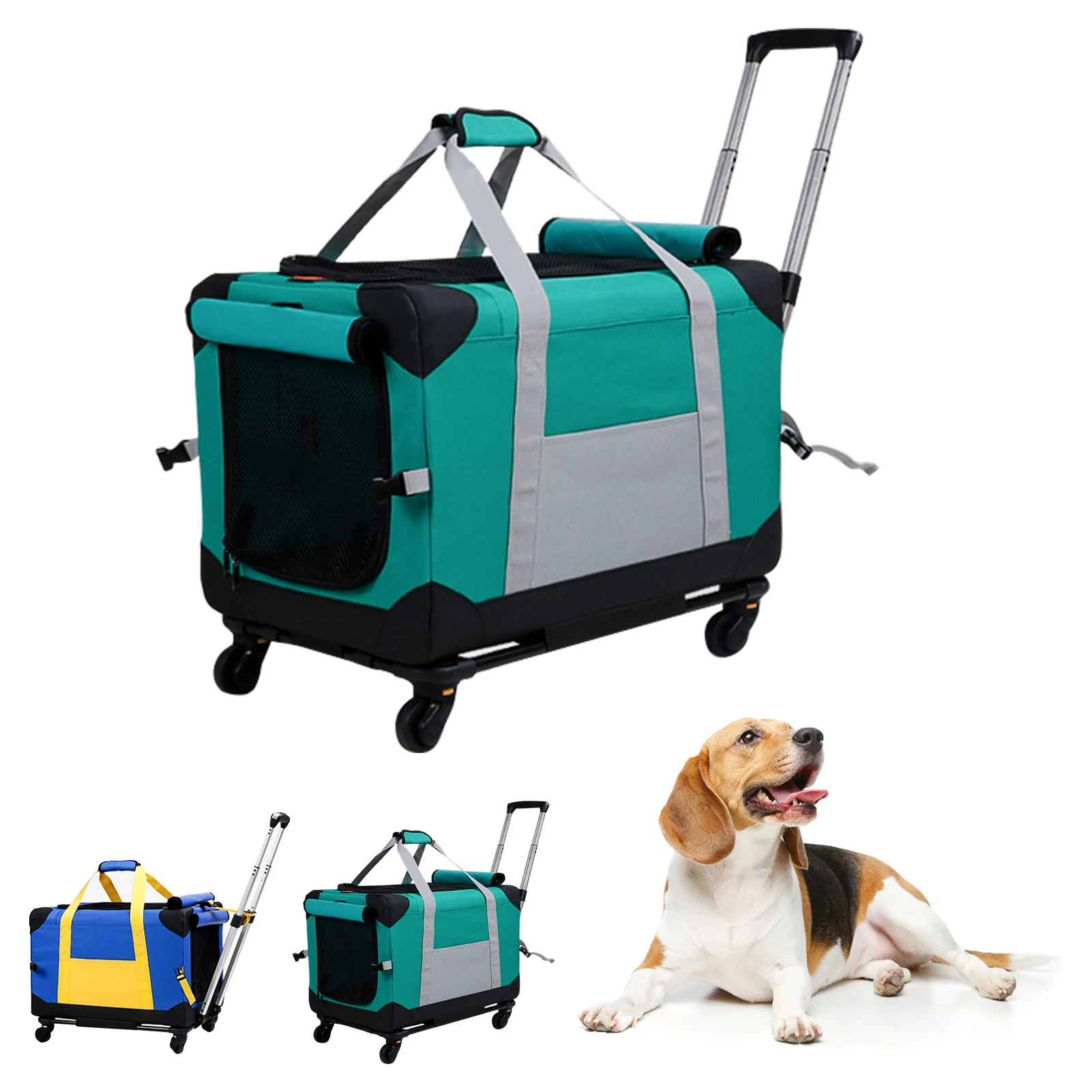 Portable Pet Cart Breathable Travel Transport Bag Detachable Wheel Telescopic Walking Handle 4 Wheels 15KG Pet Transport Machine