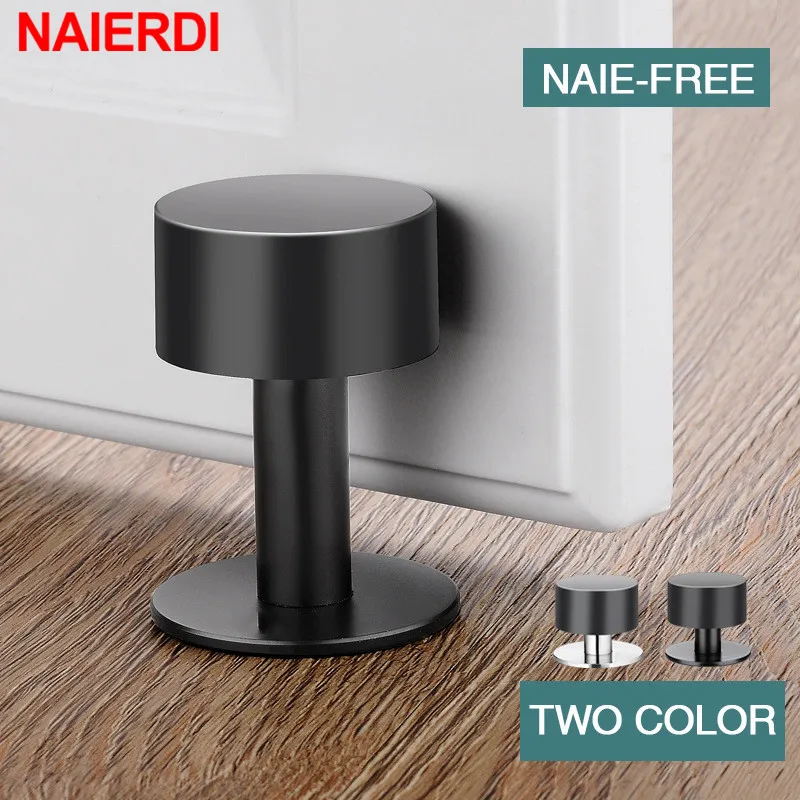 NAIERDI Stainless Steel Rubber Door Stop Non Punch Door Holder Door Stopper Floor Wall Mounted Nail-free Doorstop Door Hardware