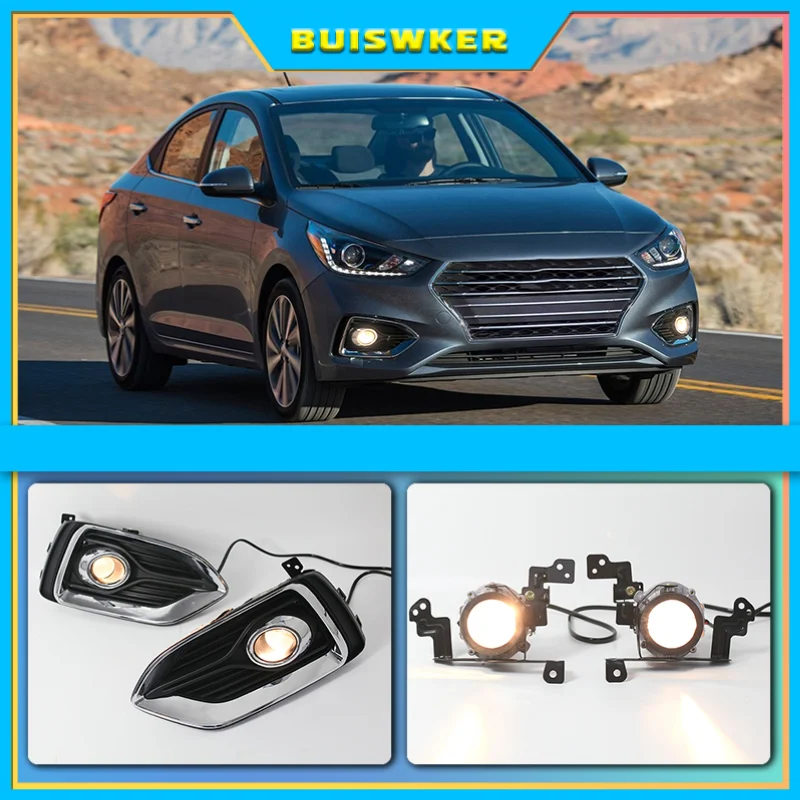 

1 Pair Car DRL Lamp LED Daytime Running Light For Hyundai Accent Solaris 2017 2018 2019 2020 Fog lamp cover Waterproof