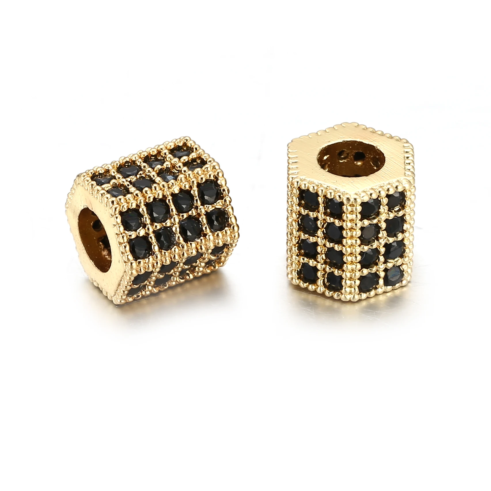 Copper Geometric Hexagon Black CZ Beads for Bracelets Necklace Jewelry Making Men Women Charms Spacer Beads DIY Accessories