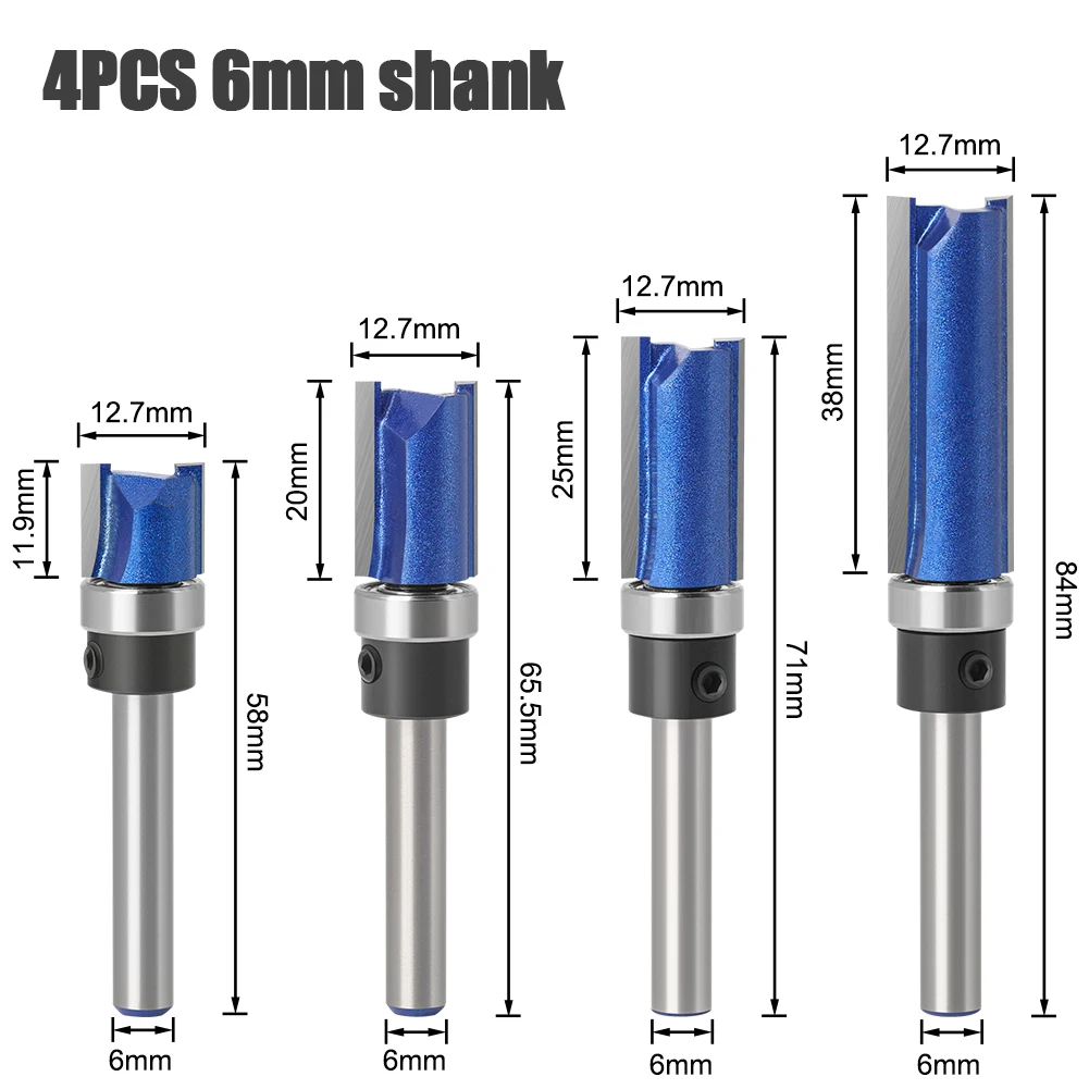 1PCS 1/4 In 6mm Shank Cutter Router Bit Trimming Woodworking Milling Cutter Dual Blades