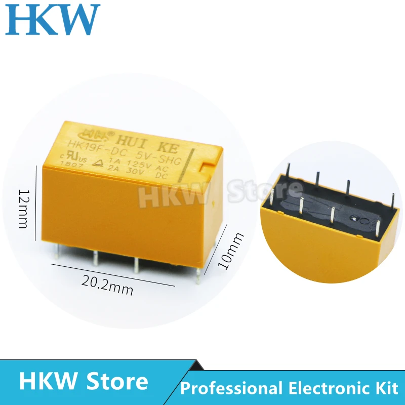 5pcs Relay HK19F-DC3V-SHG HK19F-DC5V-SHG HK19F-DC12V-SHG HK19F-DC24V-SHG HK19F-DC24V-SHG HK19F 3V 5V 9V 12V 24V 8PIN 2A Relays