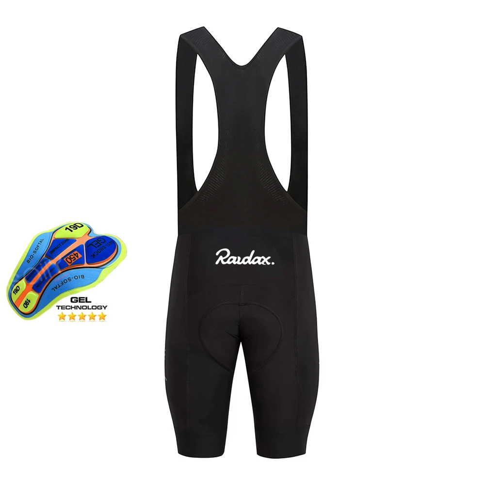 Raudax Radfahren Trägerhose 2025, Herren Sport Team MTB Radfahren Schwarz Trägerhose Damen Fahrrad Reitshorts Sport Laufshorts