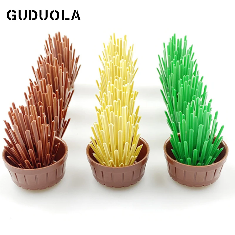 Guduola Special Brick Barrel with Axle Hole 64951 Flowerpot Jungle Parts Bushes Thick growth of grass 52208 MOC Block 10pcs/LOT