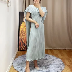 Summer new Women holiday style Dresses Miyak  pleated Fashion Fungus Design solid loose Large Szie Female Dress Tide D67967