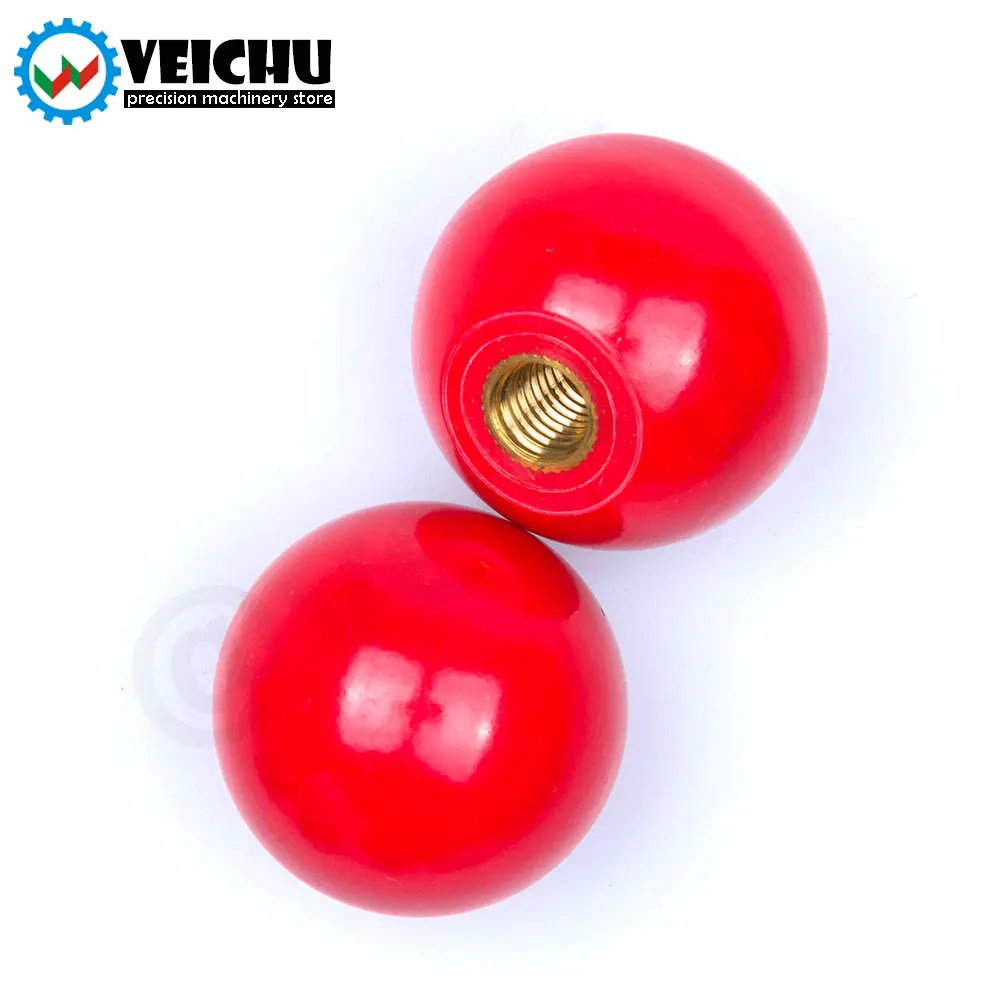 VEICHU 1/2/3/4/5PCS Black Red Resin Ball Knobs M4~M6 Thread Clamping Copper Core Knob Plastic Grip Handle Lever Knob