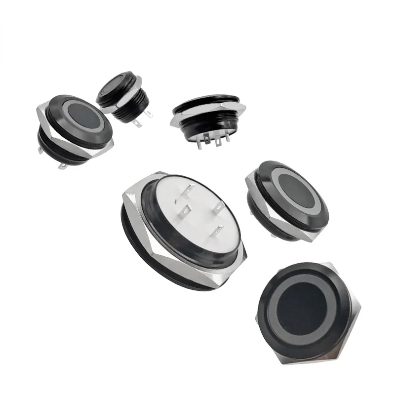 220V 24V 3-6V กันน้ำ Led Light Momentary สั้น Mini Push ปุ่มสวิทช์12/16/19/22/25/30มม.Pressure Switches