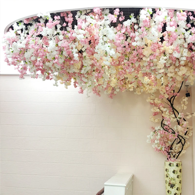 Artificial Cherry Blossom Tree Rattan Suit, Fake Flower Rattan Strip, Wedding Arch Decoration, Home Festival