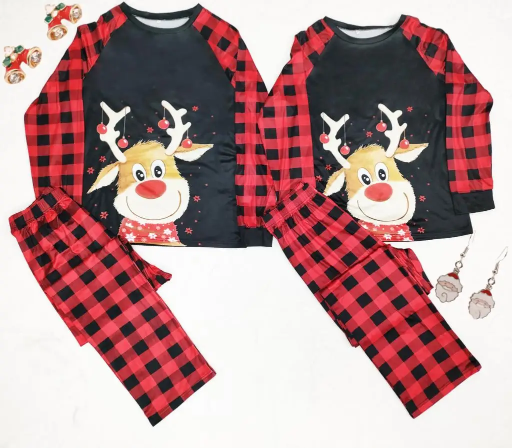 2021 Christmas Family Matching Pajamas Set Deer Print Xmas Adults Kids Baby Family Matching Clothes Family Sleepwear