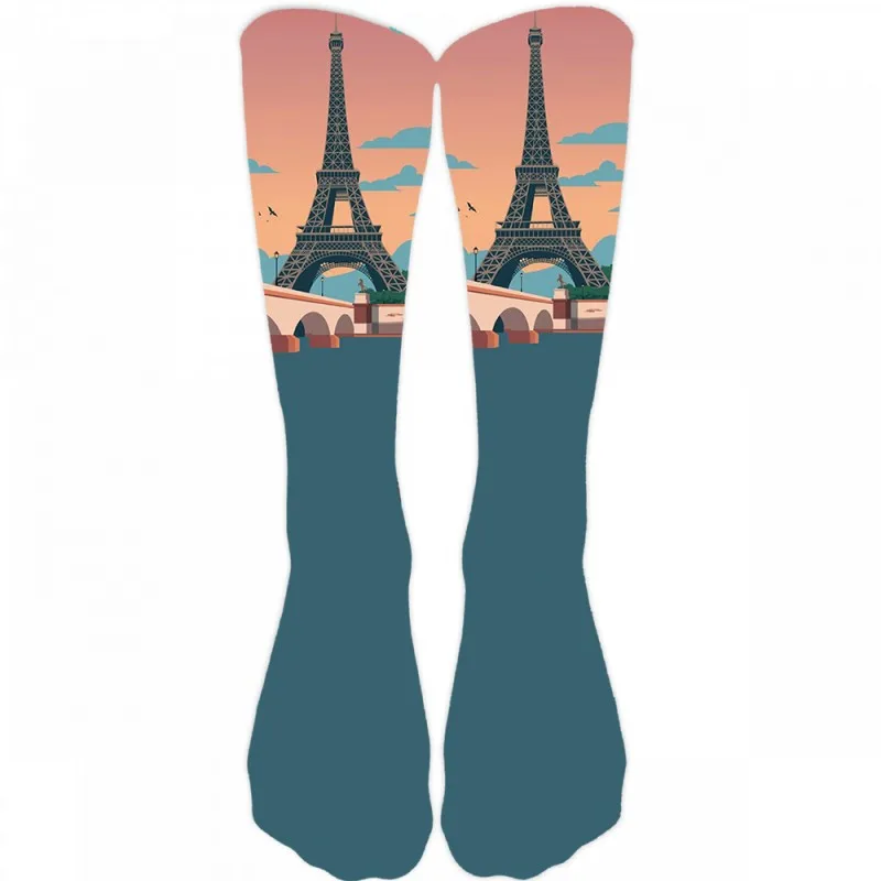 Novelty Hip Hop Harajuku Socks Cartoon Lighthouse Personalized Kawaii Women Socks Men Creative Fashion Printing Long Socks