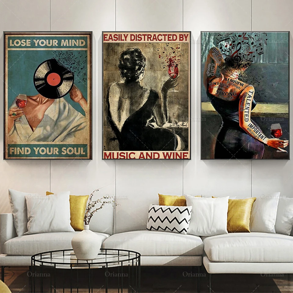 Music Poster - Lose Your Mind Find Your Soul,Music And Wine,Vinyl Art Print,Whiskey Lover Gift, Cigarette Wall Art,Home Decor,