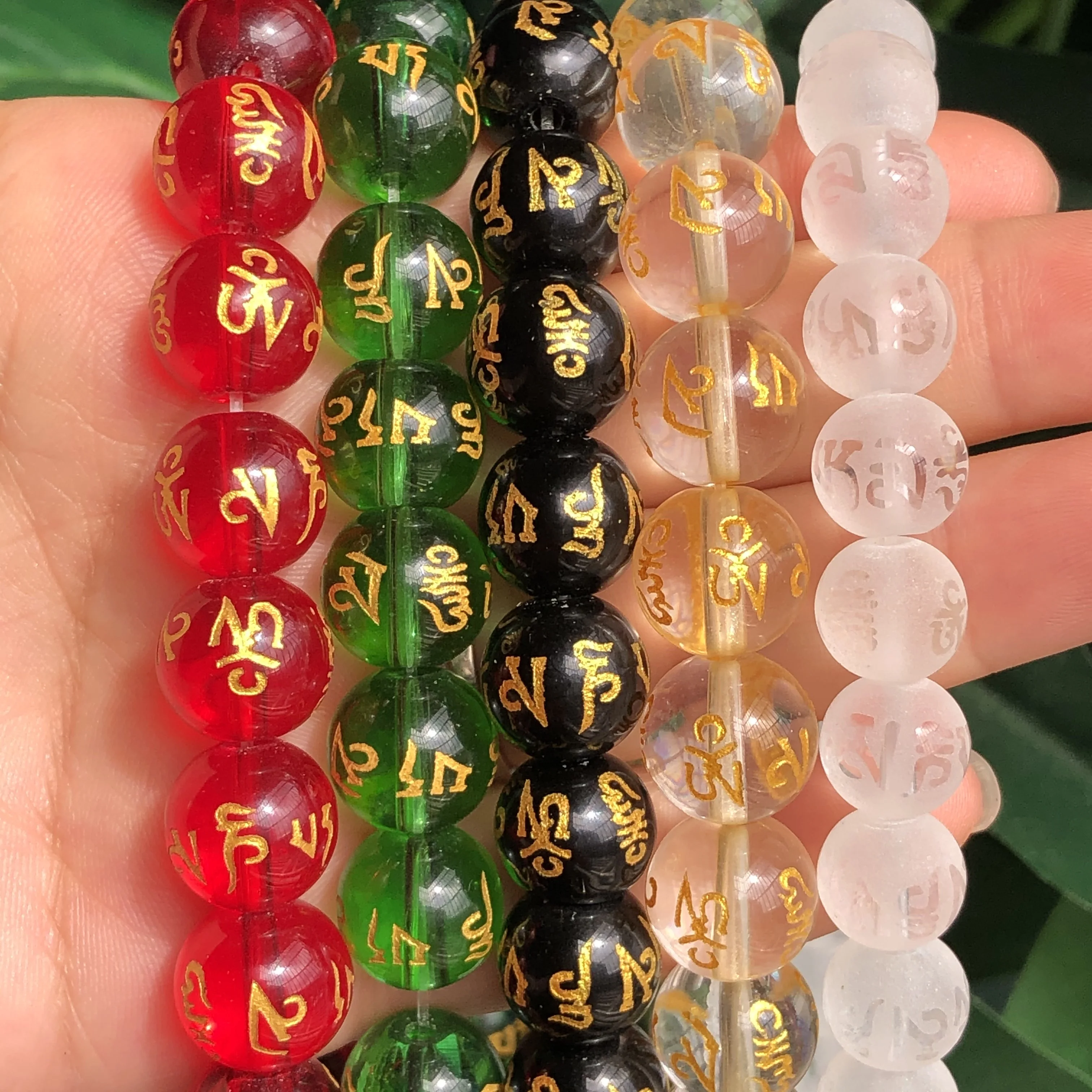 Six Word Mantra Prayer Buddha Beads Natural Agates Clear Crystal Glass Lucky Amulet Beads DIY Charms Bracelet For Jewelry Making