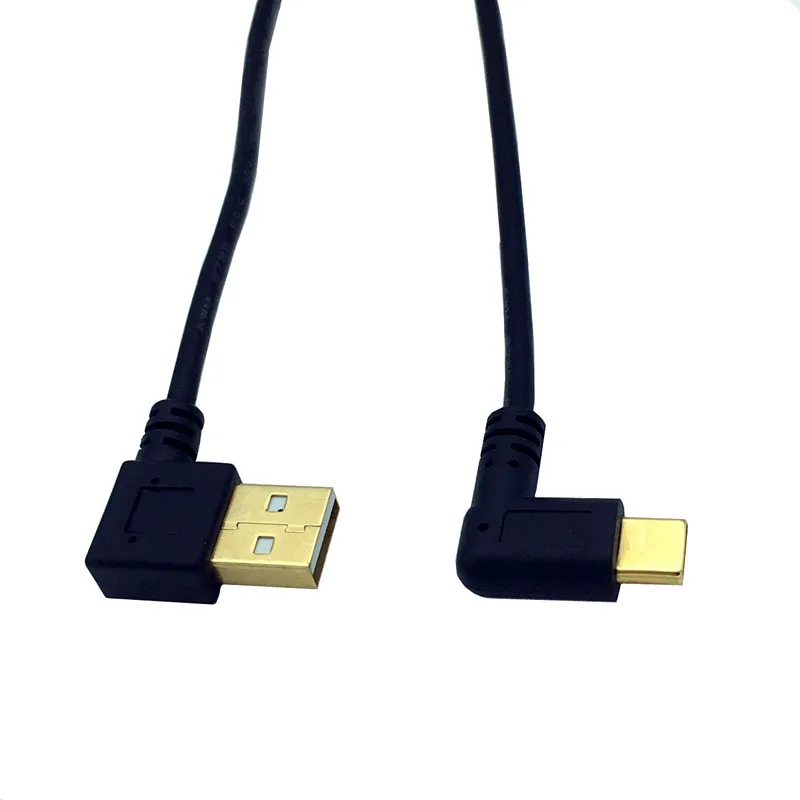 ซ้ายขวามุม 90 องศา USB3.1 Type-c USB ชายไปยัง USB ชายขวา DataCharge Connector สาย 25 ซม.สําหรับแท็บเล็ตโทรศัพท์