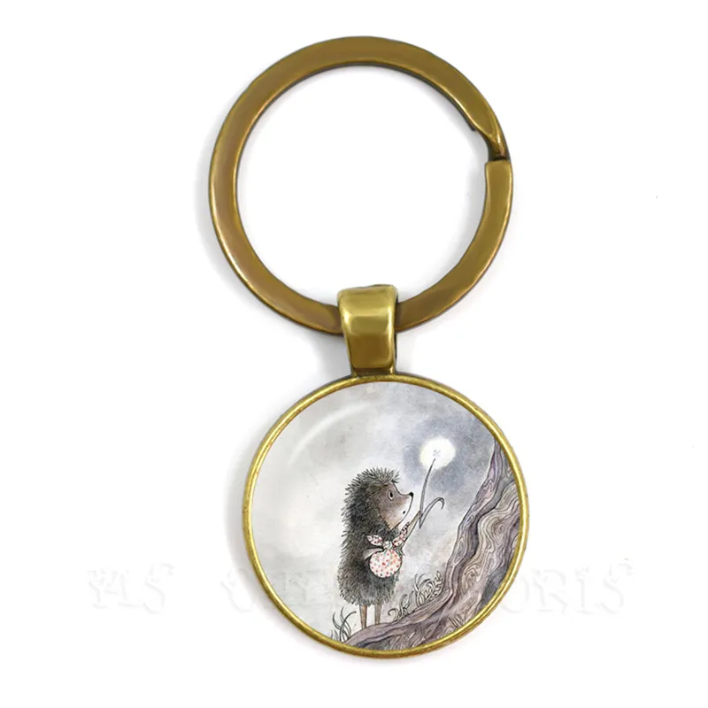 Glassic Hedgehog In The Fog Keychain Antique Bronze Plated 25mm Glass Cabochon Dome Key Chain Keyring Animal Jewelry Gift