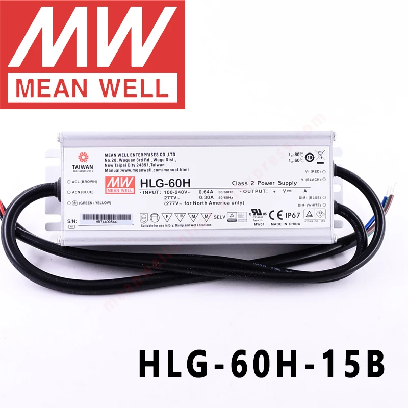 Original Mean Well HLG-60H-15B for Street/high-bay/greenhouse/parking meanwell 60W Constant Voltage Constant Current LED Driver