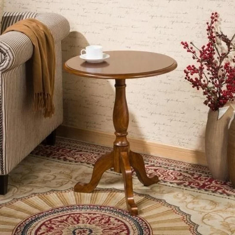 Solid Wood Small Round Table American Sofa Side Table European-style Simple Round Coffee Table Small Coffee Table Side Corner Co