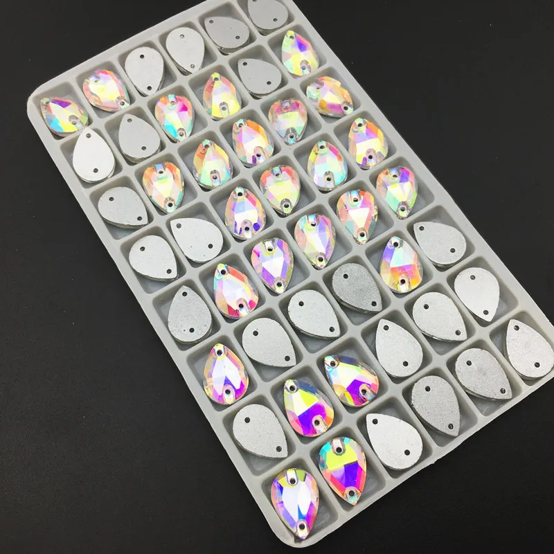 Todo o tamanho de vidro lágrima costurar em strass cristal de pêra ab cor flatback pedra de vidro стразы costura vestido de casamento de strass