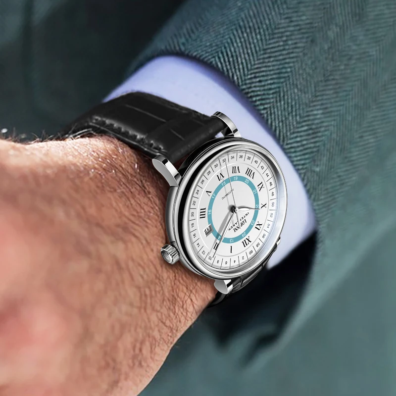 LOBINNI Элитный бренд Seagull Автоматический механический механизм Watah Мужские наручные часы из натуральной кожи с сапфировым стеклом Водонепроницаемые мужские часы