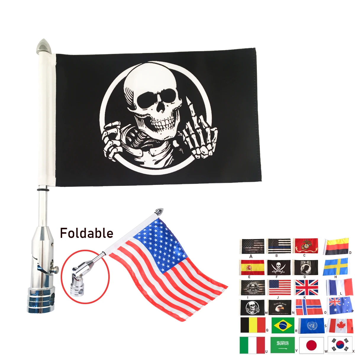 

Foldable Motorcycle Flag Pole Mount 6.7" x 11.4" Rear Luggage Rack Trestle Accessories For Harley Dyna Street Glide Road King