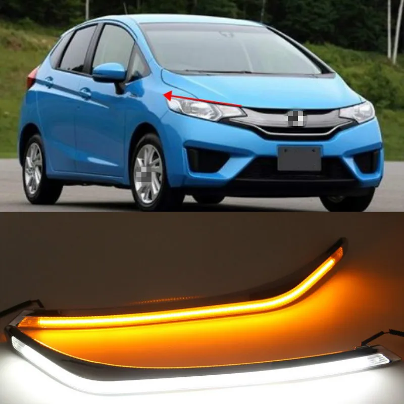 LED Daytime Running Lights for Honda Jazz fit 2015-2018 LED DRL fog lamp with turn signal function car styling