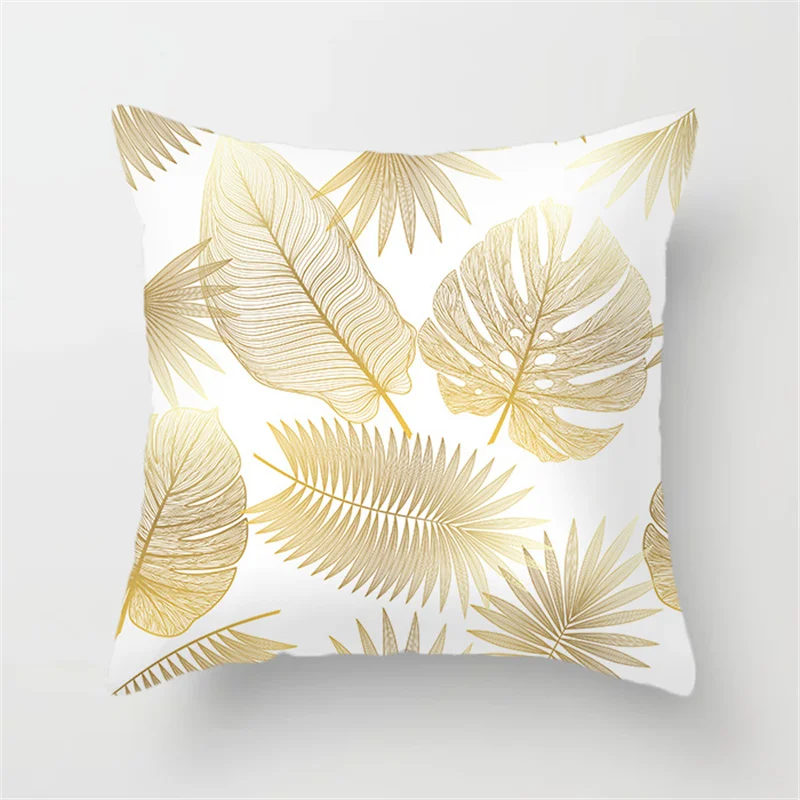 Gold Leaf Cushion Cover Polyester Decoration Pillows For Sofa Living Room Car Coussin 45*45 Decorative Pillows Nordic Home Decor