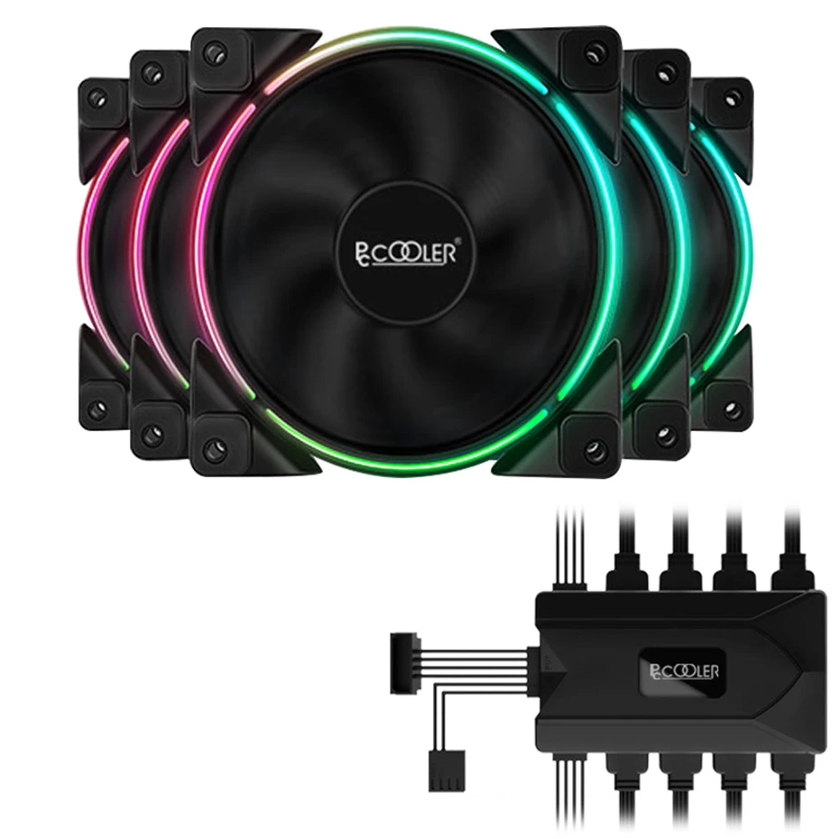Pccooler 5PCS FRGB 12CM Computer Cooling Fan 5V/3pin 4Pin/PWM RGB Silent Fan AURA Set Motherboard Synchronization + Controller
