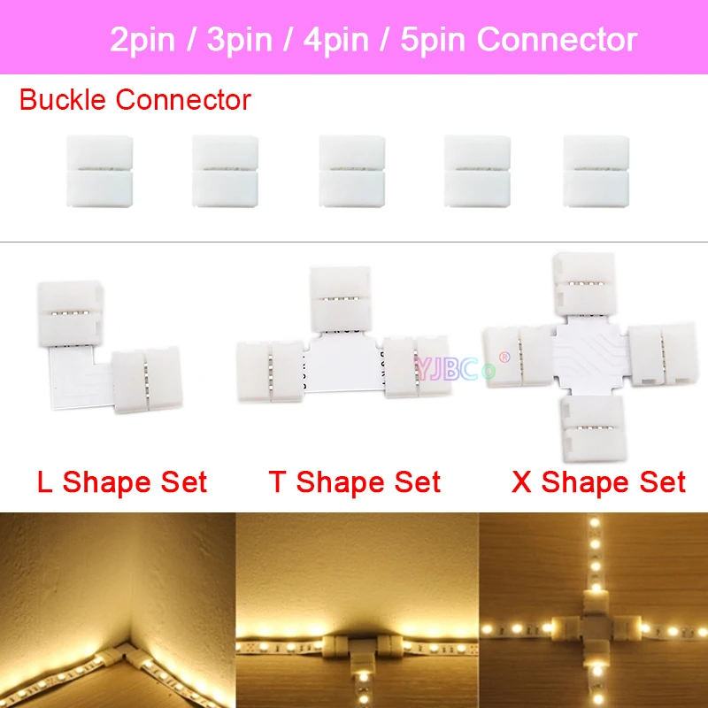 

5pcs L T X Shape 2pin 3pin 4pin 5pin 8/10/12mm LED Connector For connecting corner right angle single color RGB RGBW LED Strip