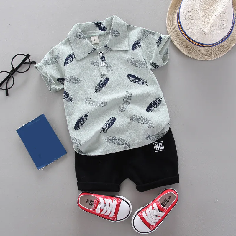 Summer boy baby clothes Sets fashion cotton lapel short-sleeved shirt T-shirt + kids shorts 2 pieces Boy Sets clothing