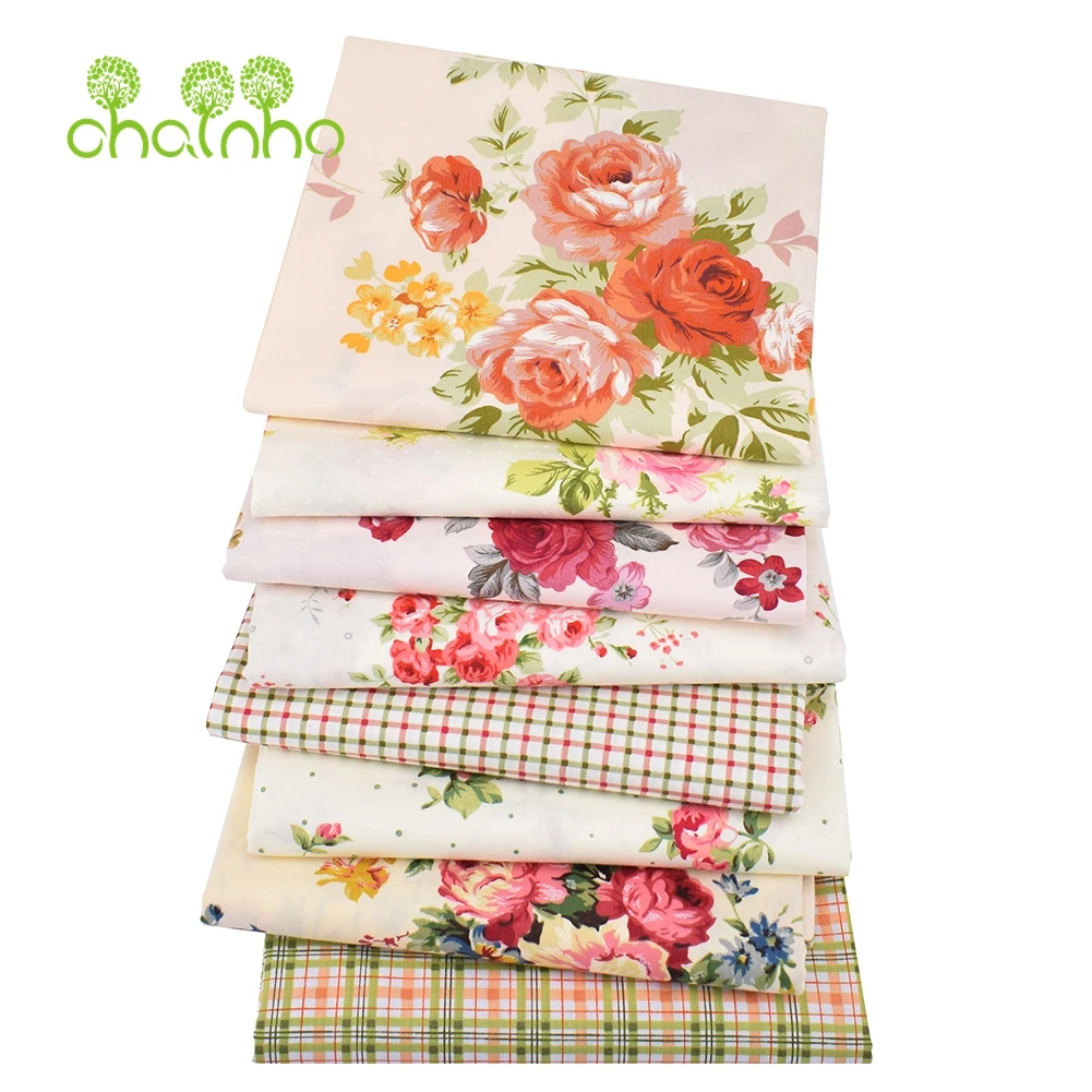 Chainho,Printed Twill Weave Cotton Fabric,Patchwork Cloth,DIY Handmade Sewing Quilting Material,Rose Series,2 Sizes,CC215 