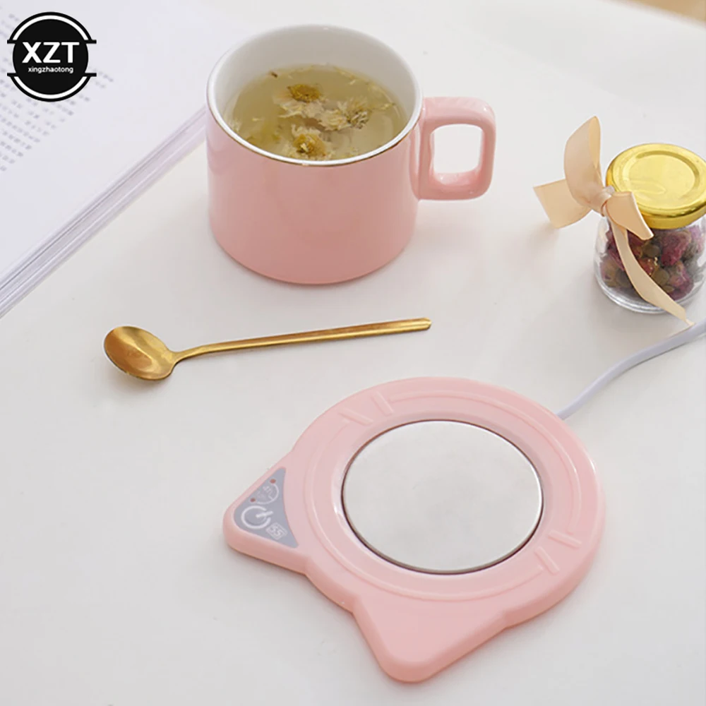 Cute Portable Cup Warmer Gadget Home Mug Heater Smart Heating Coasters Cartoon Heater Milk Tea Coffee Drink Tray Mug Pad Gift