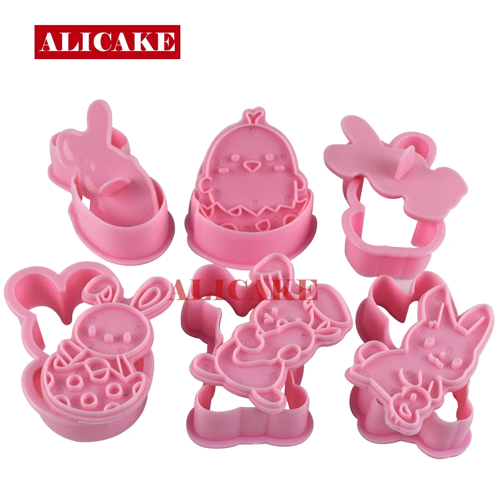 Cookies Cutters Bunny Rabbit Egg Dough Stamp Plastic 3D Cartoon Pressable Biscuit Mold Easter Kitchen Baking Pastry Bakeware