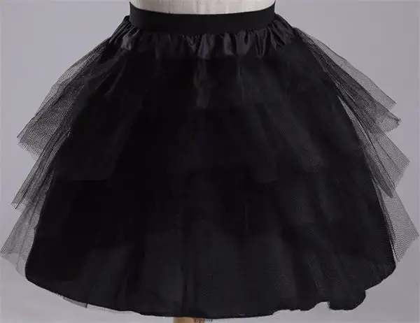 Short Crinoline Petticoats para Flower Girl Dress, No Hoop Underskirt, Black Underskirt para Crianças, 3 Camadas, Novo