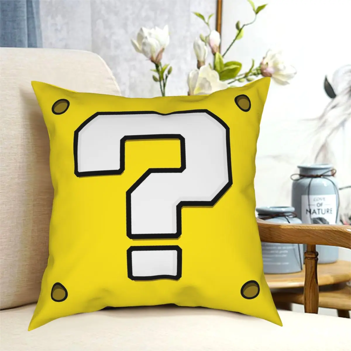 Question Block Square Pillowcase Polyester Printed Zipper Decor for Bed Cushion Cover