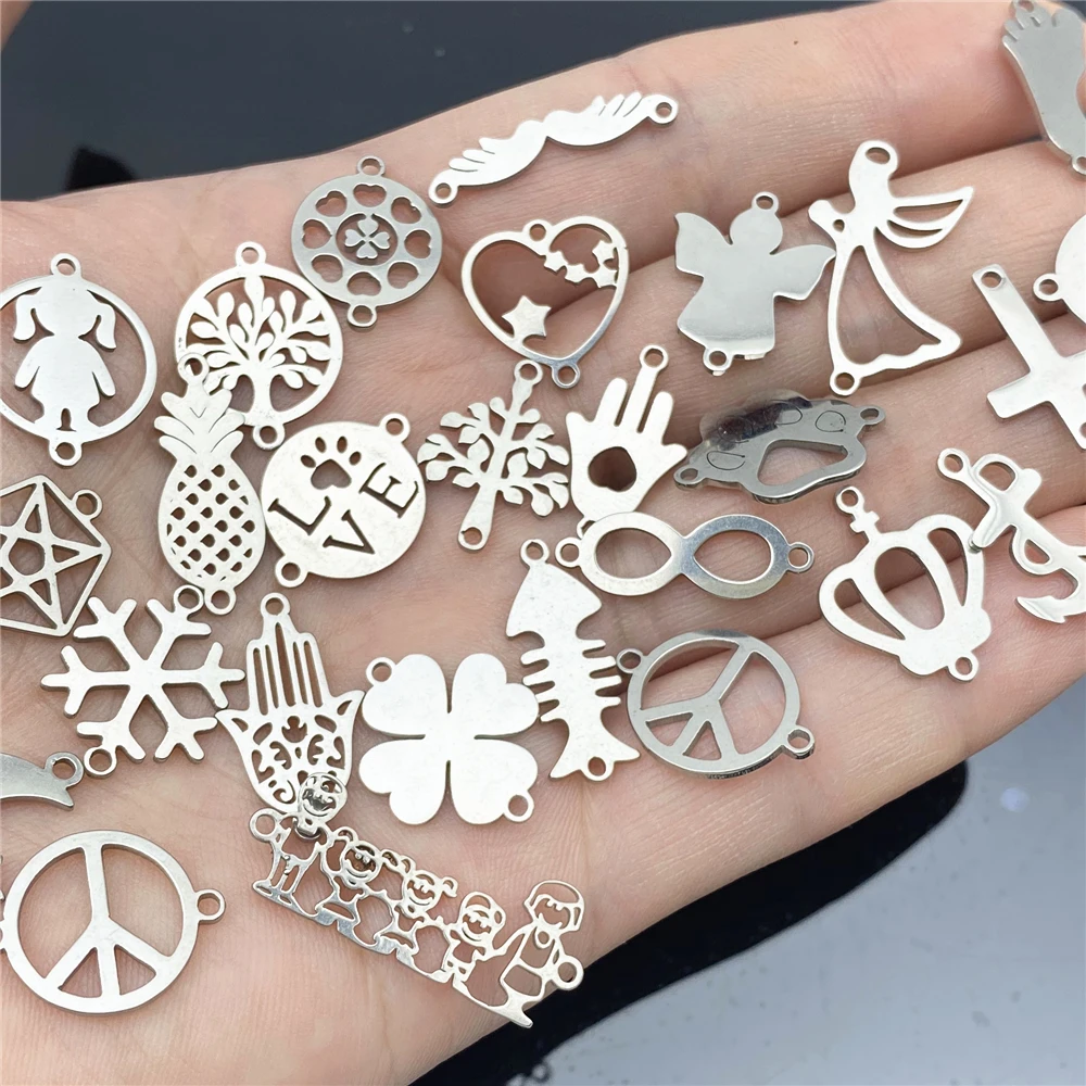10pcs/lot Stainless Steel Connectors Peach Heart Infinite Family Love Angel Cross Earrings Necklace Diy Jewelry Making Findings