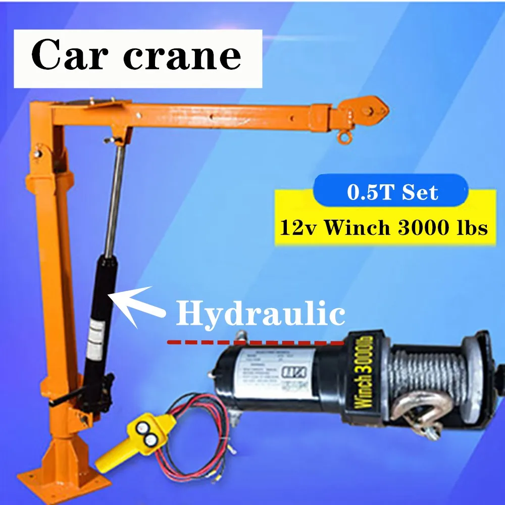 트럭 크레인 0.5 톤 12v 소형 트럭 크레인 220V 가정용 전기 호이스트 크레인 윈치, 3000 lbs + 트럭 크레인