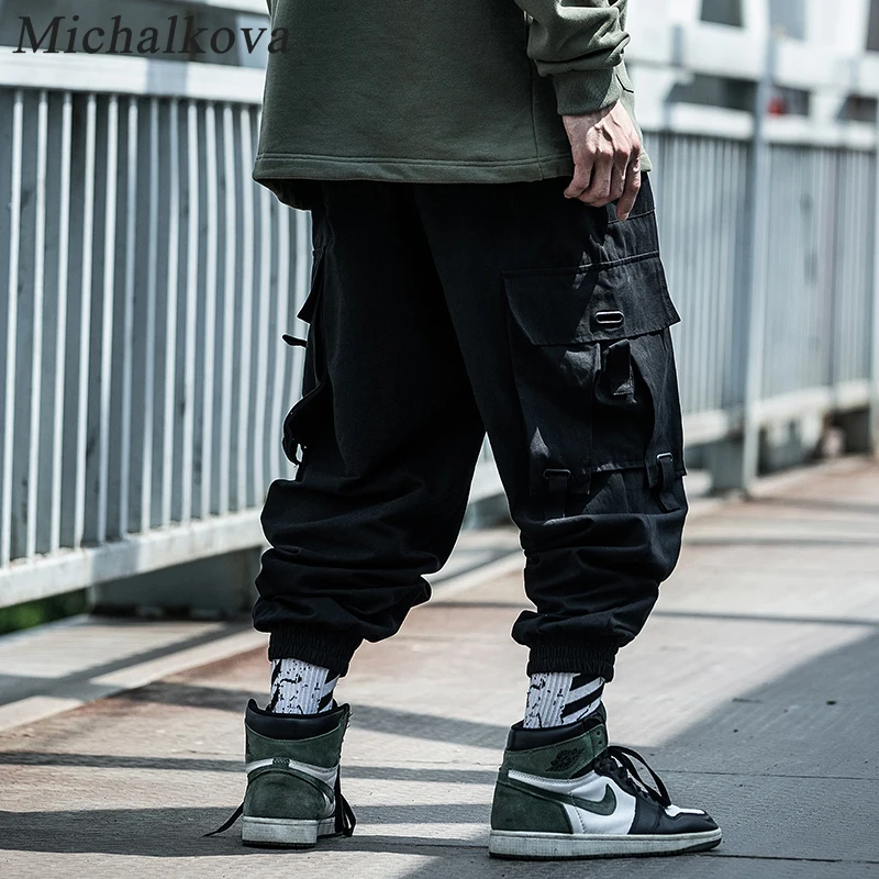 Michalkova Mens Dark 2022SS Paratrooper กางเกงหลายฟังก์ชั่นกระเป๋าขนาดใหญ่ Streetwear กางเกง Casual Overalls กางเกงขายาว Cargo