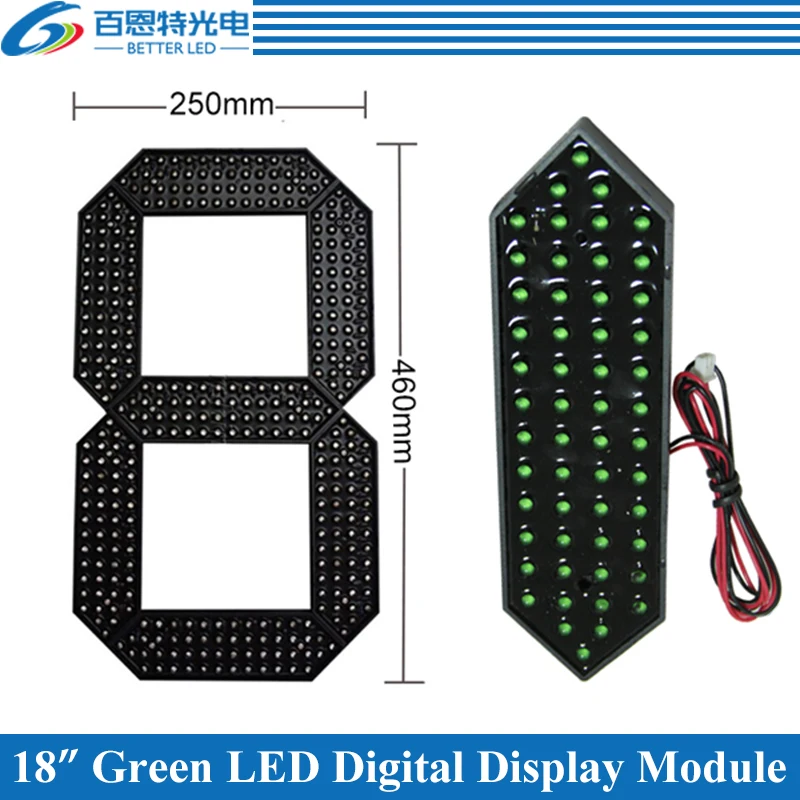 

10pcs/lot 18" Green Color Outdoor 7 Seven Segment LED Digital Number Module for Gas Price LED Display module