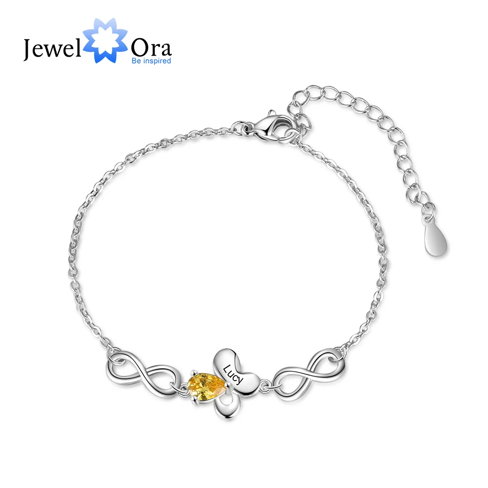 

JewelOra Personalized Butterfly Bracelet with Inlaid Birthstone Infinity Love Customized 1-6 Name Engraved Bracelets for Women