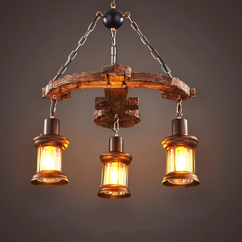 

Industrial Retro Loft Pendant Light Wood Chandelier Restaurant Dining Room Living Room Cafe bar counter Decoration Droplight