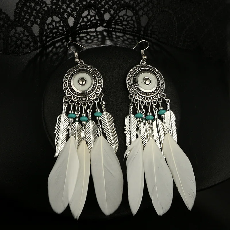 Acrylic Beads Feather Tassel Earrings for Women Black Red Fringed Dreamcatcher Earrings Women\'s Long Earring Hanging Jewelry