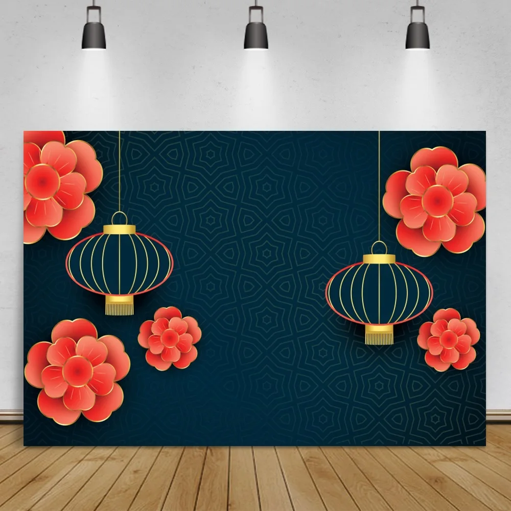 

Laeacco Happy New Year Of Chinese Tiger Spring Festivals Lantern Flowers Banner Poster Portrait Photo Background Photo Backdrops