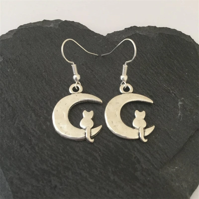 Cat & Moon Earrings / Cat Earrings / Cat Jewellery / Cat Lover Gift / Animal Earrings / Animal Jewellery / Animal Lover Gift image 2