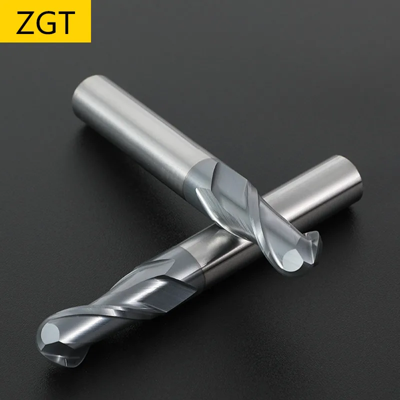 ZGT Ball Nose End Mills HRC50 2 Flute CNC Fresa Metal Alloy Carbide Milling Tungsten Steel Milling Cutter R1 R1.5 R2 R3 R4 R5 R6