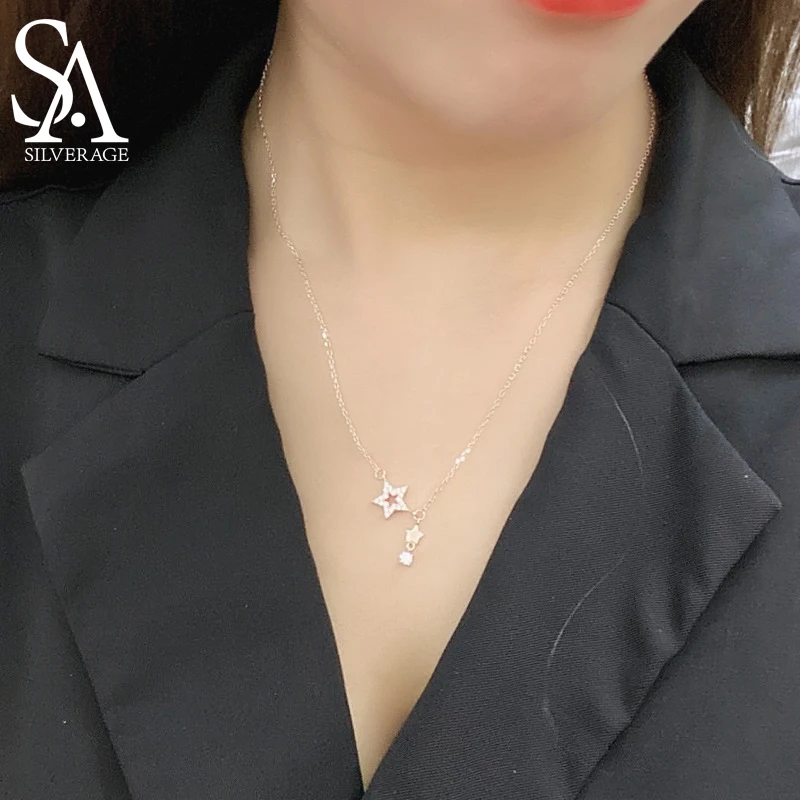 

SA SILVERAGE 925 Sterling Silver Necklace Student Clavicle Chain Female Stars Gifts for Women Luxury Sense of Niche Design