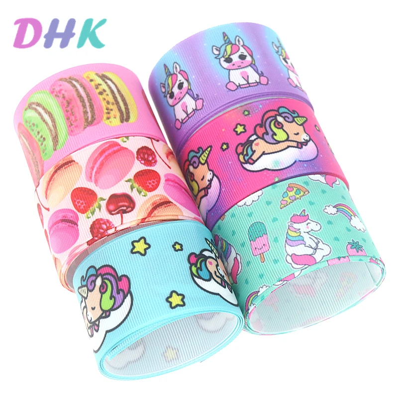 DHK 1.5'' 50yards Unicorn Cupcake Printed Grosgrain Ribbon Accessory Material  Headwear Decoration DIY Wholesale 38mm S1133