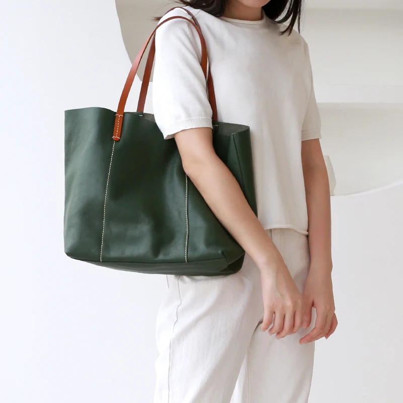 Luxury Genuine Leather Women Totes Bag Large Capacity Lady Handbag Simple Business Women Working Bag Cow Leather Shoulder Bags