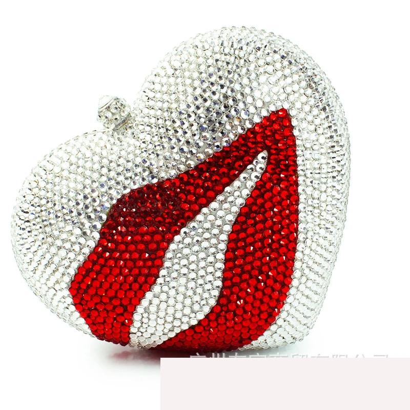 

XIYUAN Heart-shaped lips evening bag Diamond Women Evening Clutch Minaudiere Bags Wedding Party Bridal Crystal Handbags purse